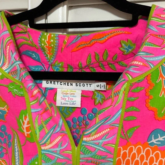Gretchen Scott Designs Pink and Green Tropical Floral Blouse - Picture 2 of 8